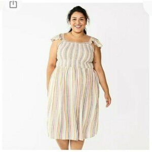 NWT Sz 3X Sonoma Summer Midi Dress Ruffle Sleeve Smocked Bodice